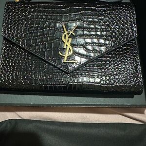 Authentic Saint Laurent Black Crocodile Patent Leather